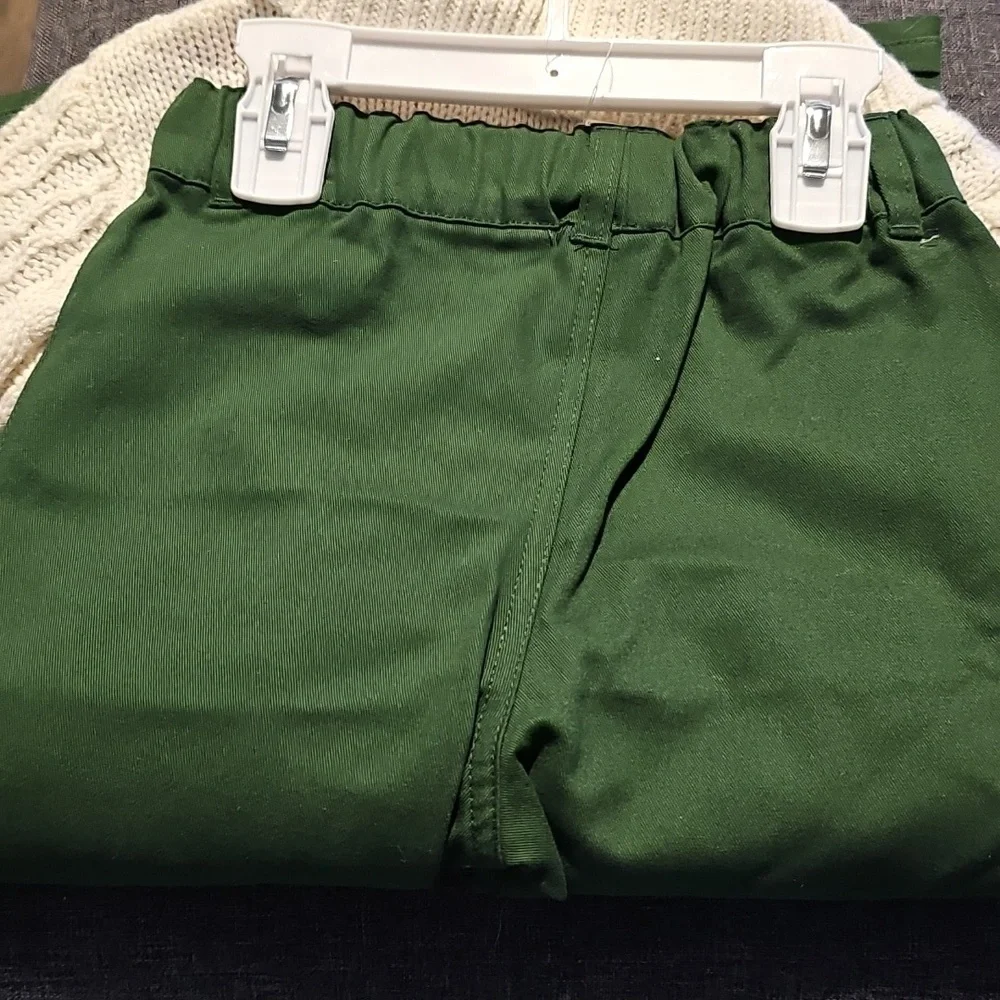 NWT 3 Piece Plaid Shirt Cream Sweater Green Pants Set Tie Little Lad Boy Toddler